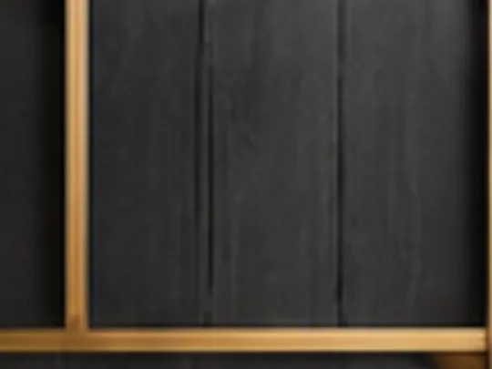 Dark panelled wall with slim brass metal accent inlays