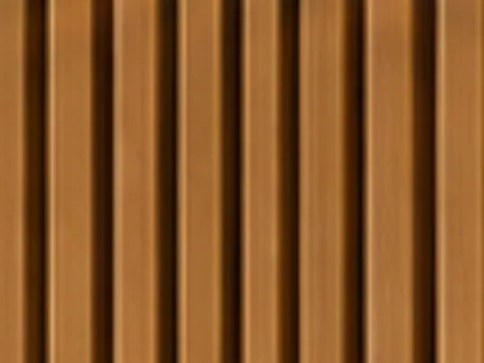 Vertical wood slat wall panelling with warm backlighting